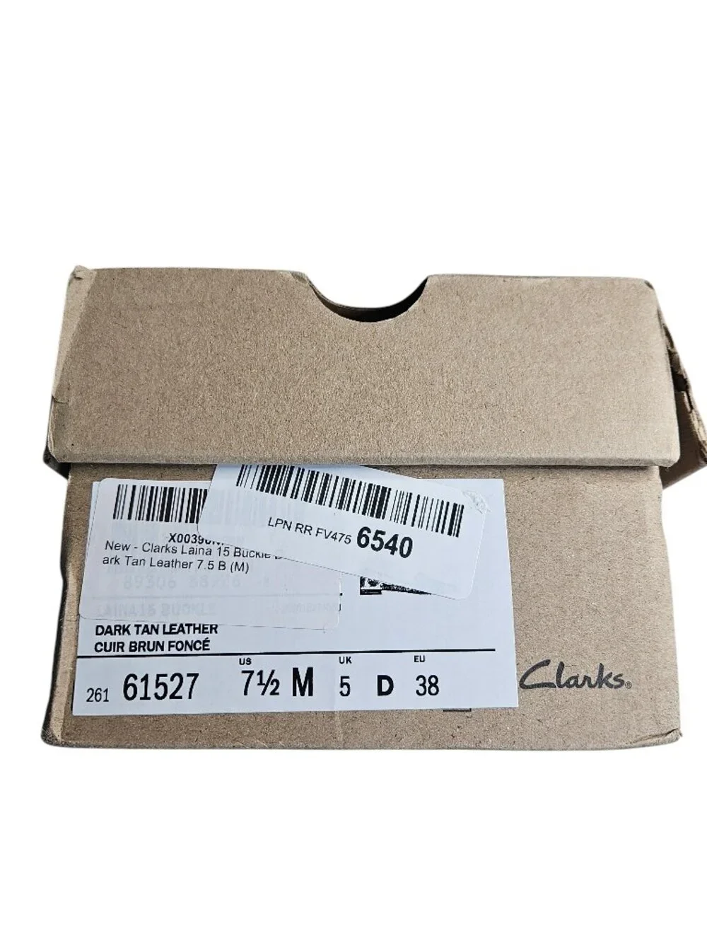 Clarks Laina 15 Buckle Dark Tan Leather Pointed Toe Loafer Flat, 7.5M, NWT